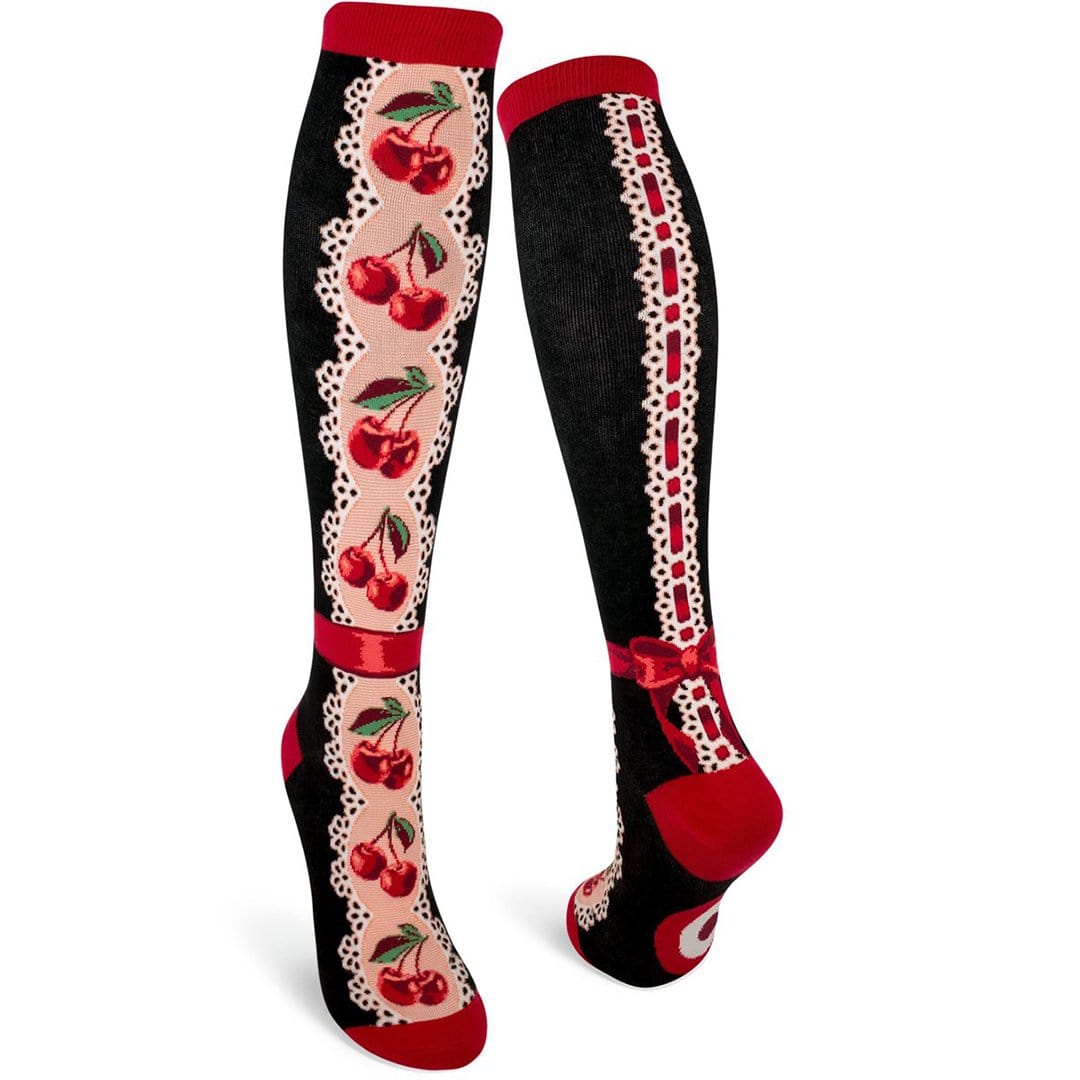 Cherries Women&#39;s Knee High Sock Black