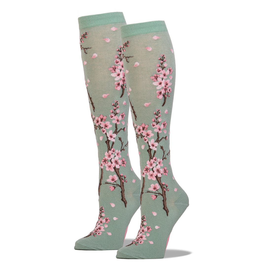 Cherry Blossom Women&#39;s Knee High Sock Green