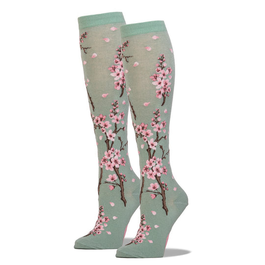 Cherry Blossom Women's Knee High Sock Green