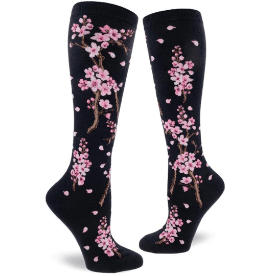 Cherry Blossom Women's Knee High Socks Blue