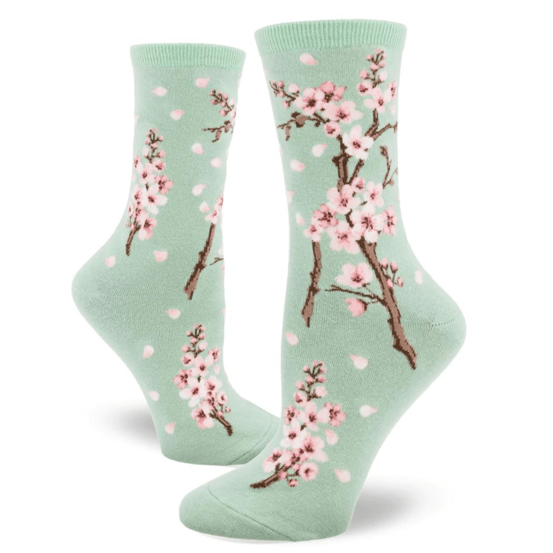 Cherry Blossom Women&#39;s Crew Sock Green