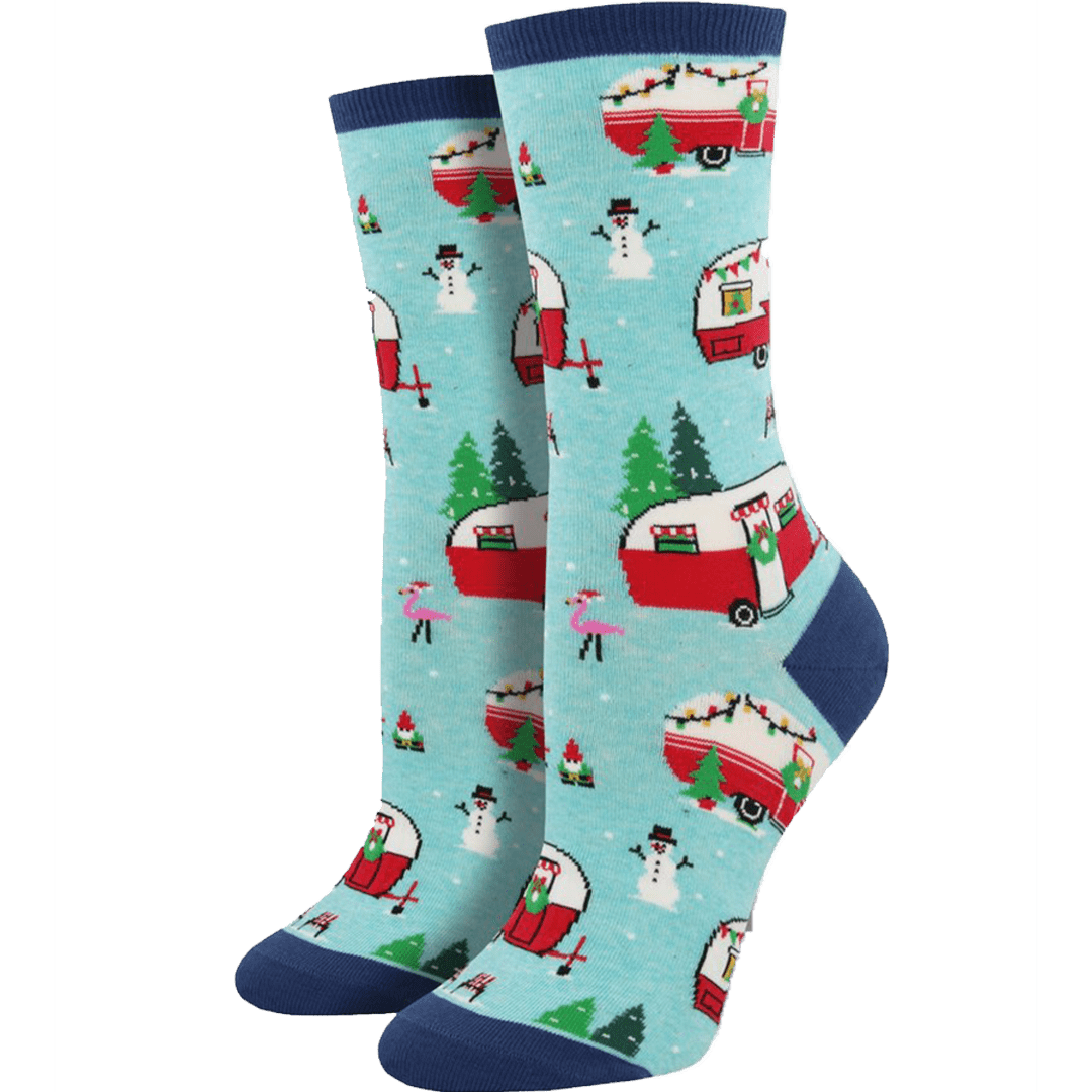 Christmas Campers Women&#39;s Crew Sock Blue