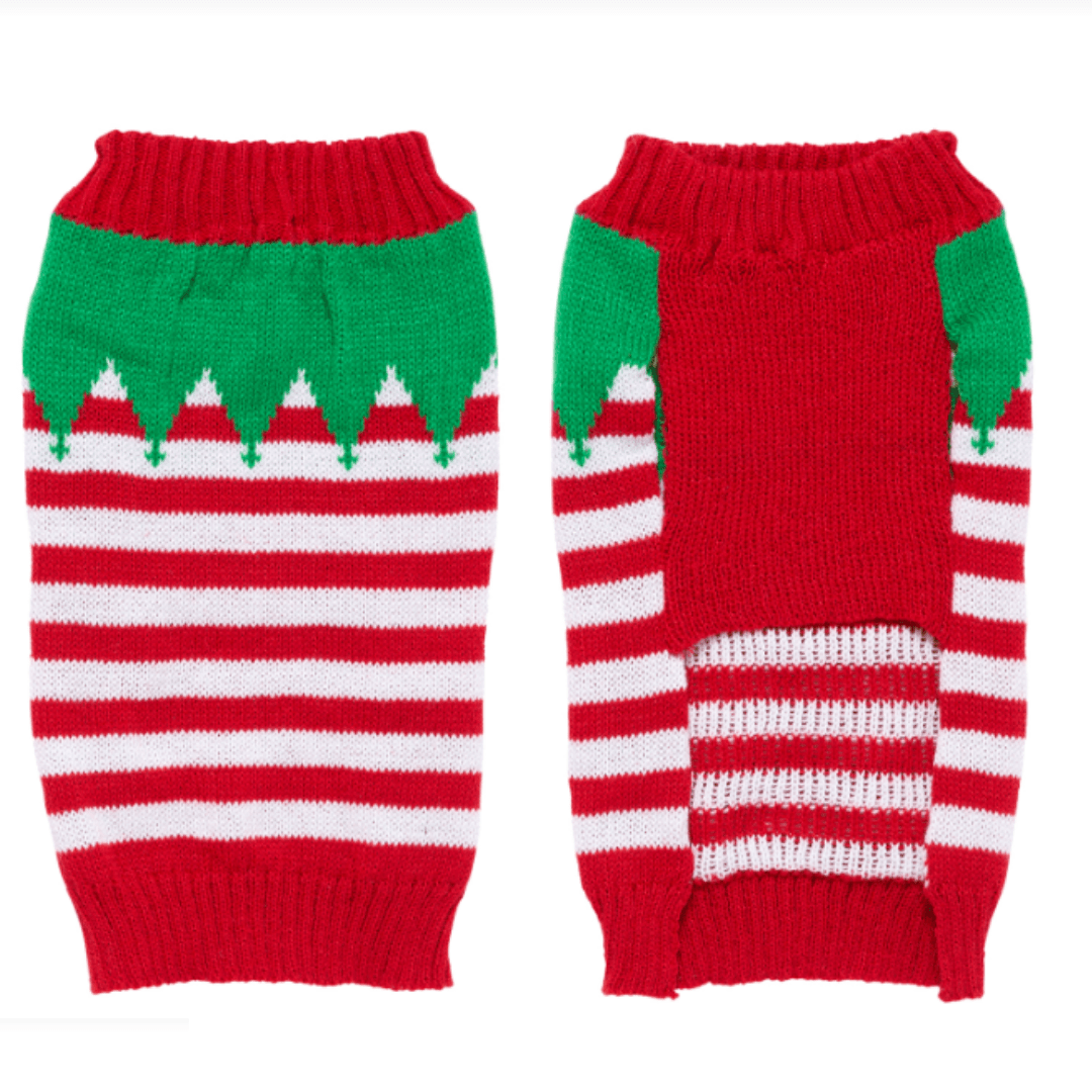 Christmas Elf Stripe Dog Sweater Green / Small