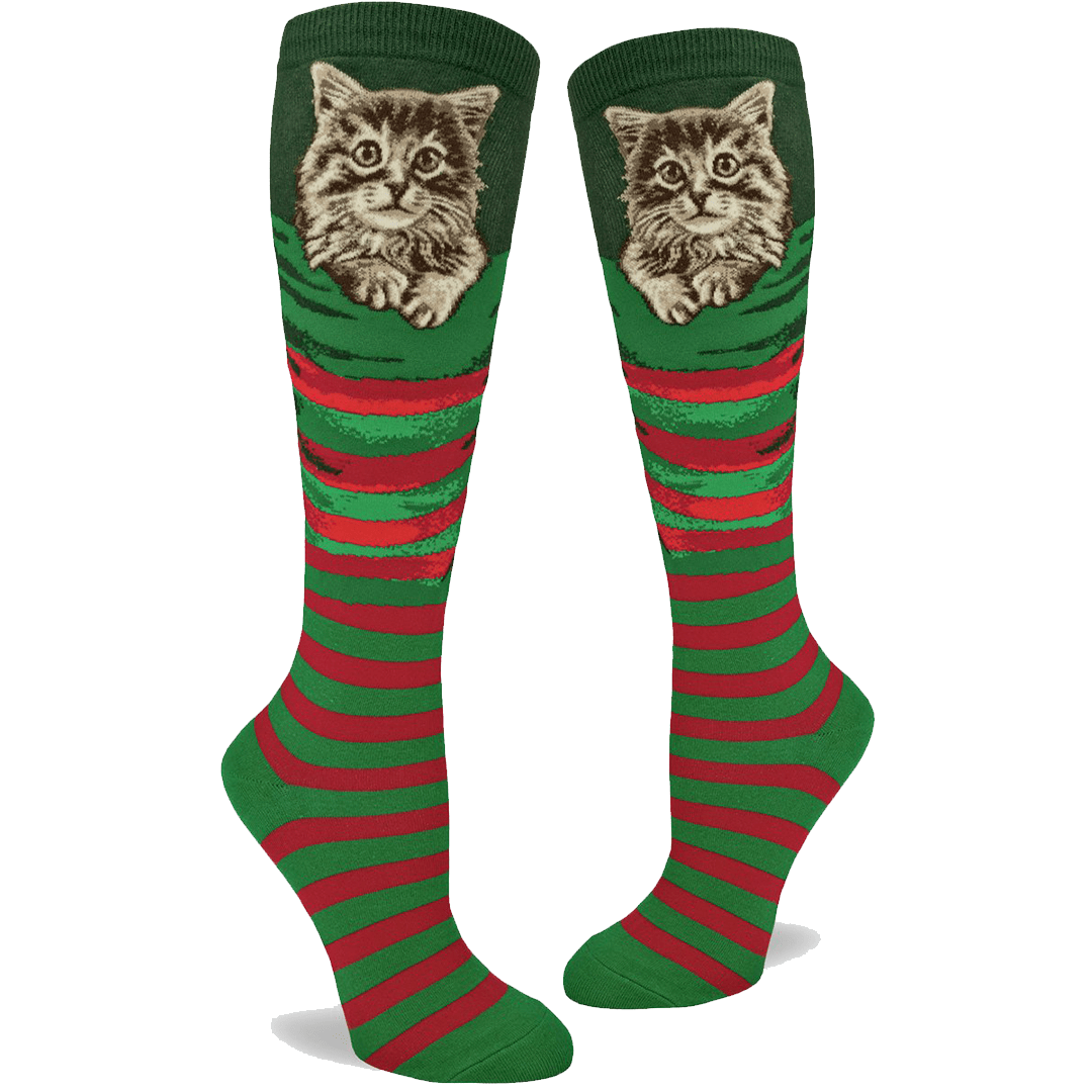 Christmas Kitten Women's Knee High Sock Green