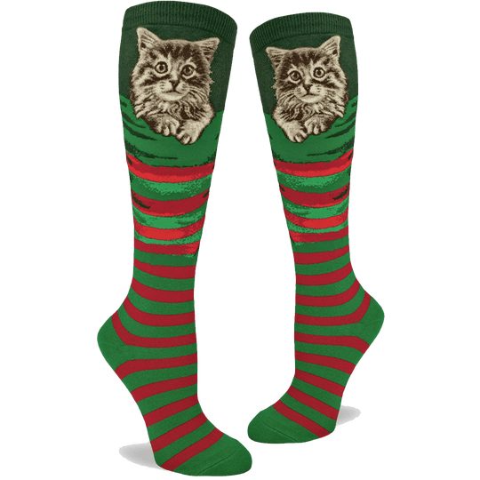 Christmas Kitten Women's Knee High Sock Green