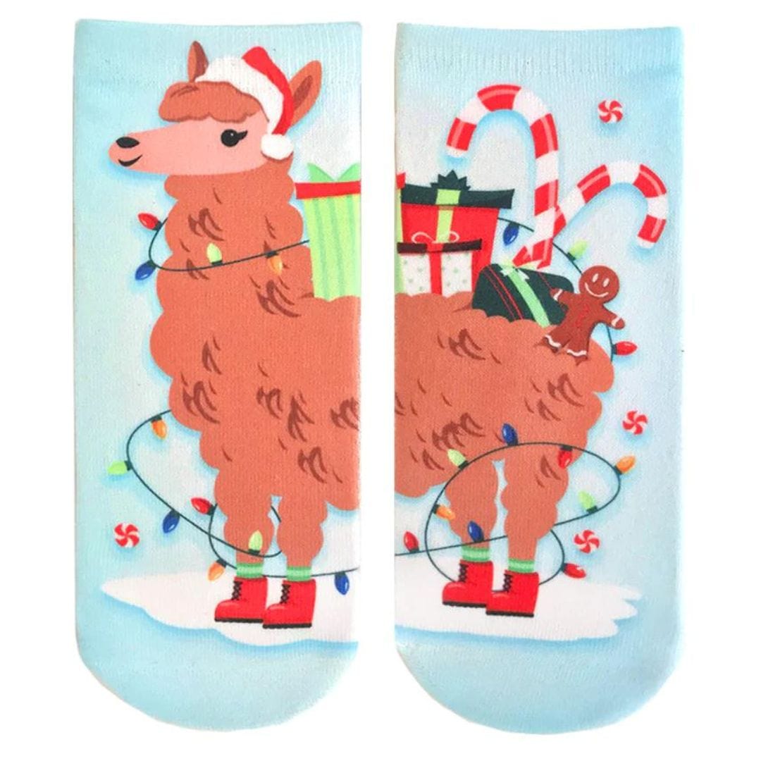Christmas Llama Ankle Socks Blue
