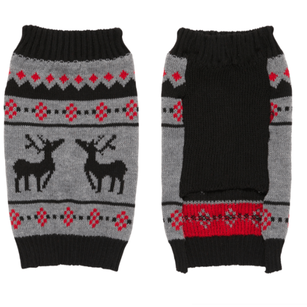 Christmas Reindeer Dog Sweater Grey / Medium