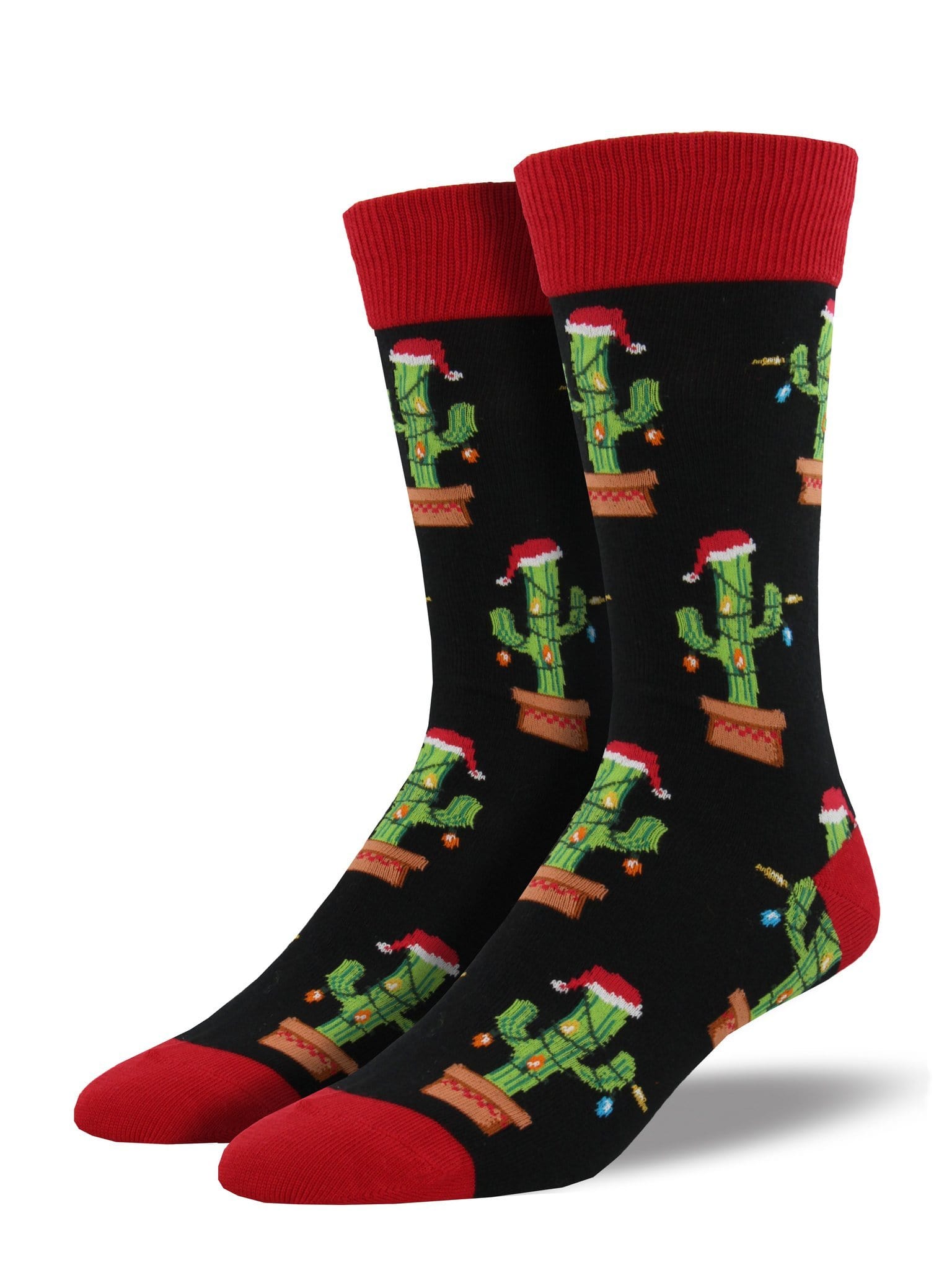 Christmas Cactus Socks Men’s Crew Sock Black