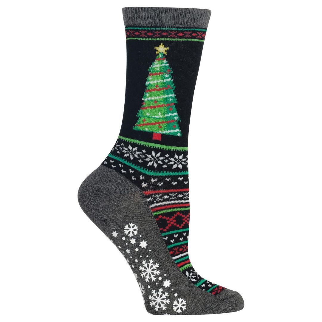 Christmas Tree Socks Women's Crew Sock Black