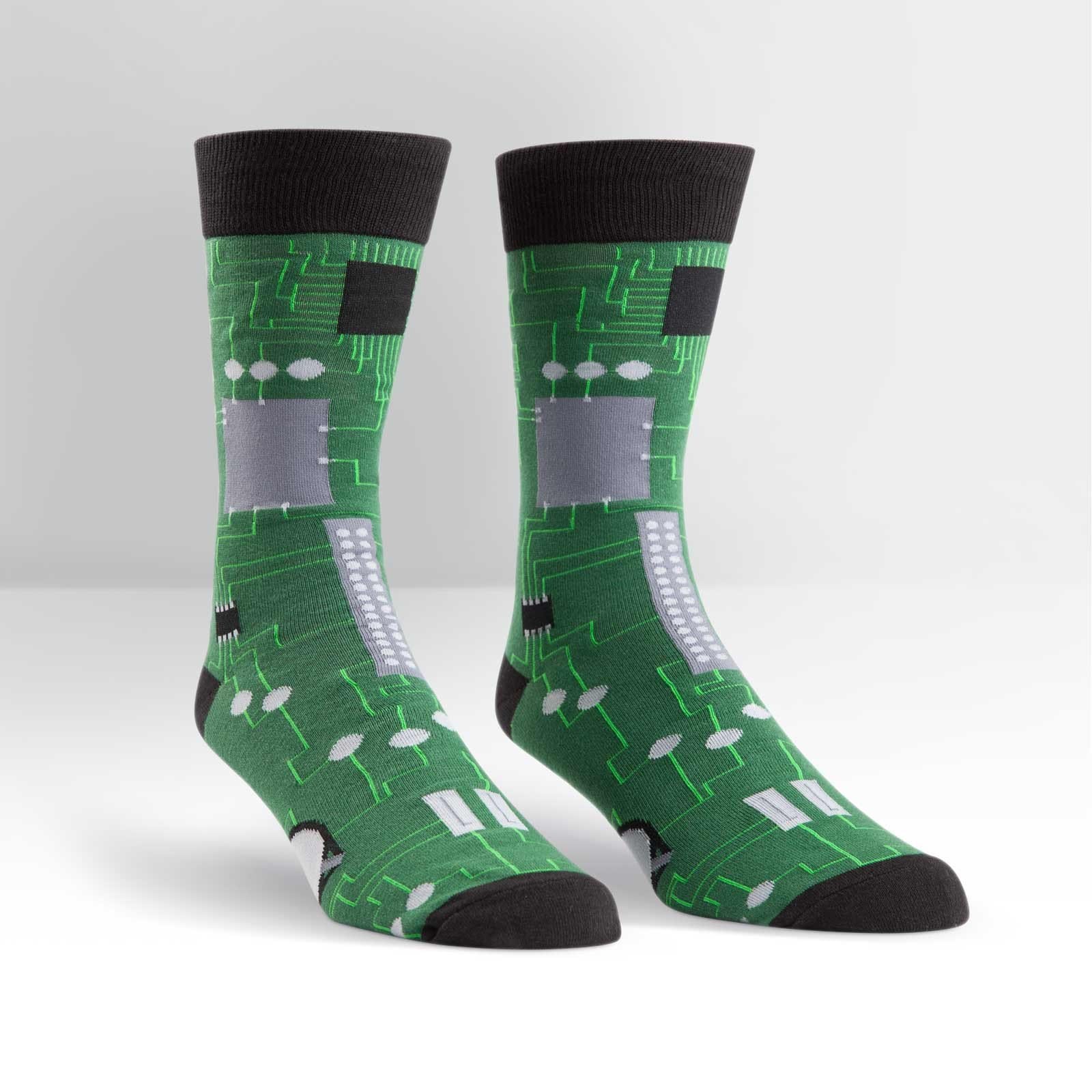 Circuit Board Socks Men’s Crew Sock Green
