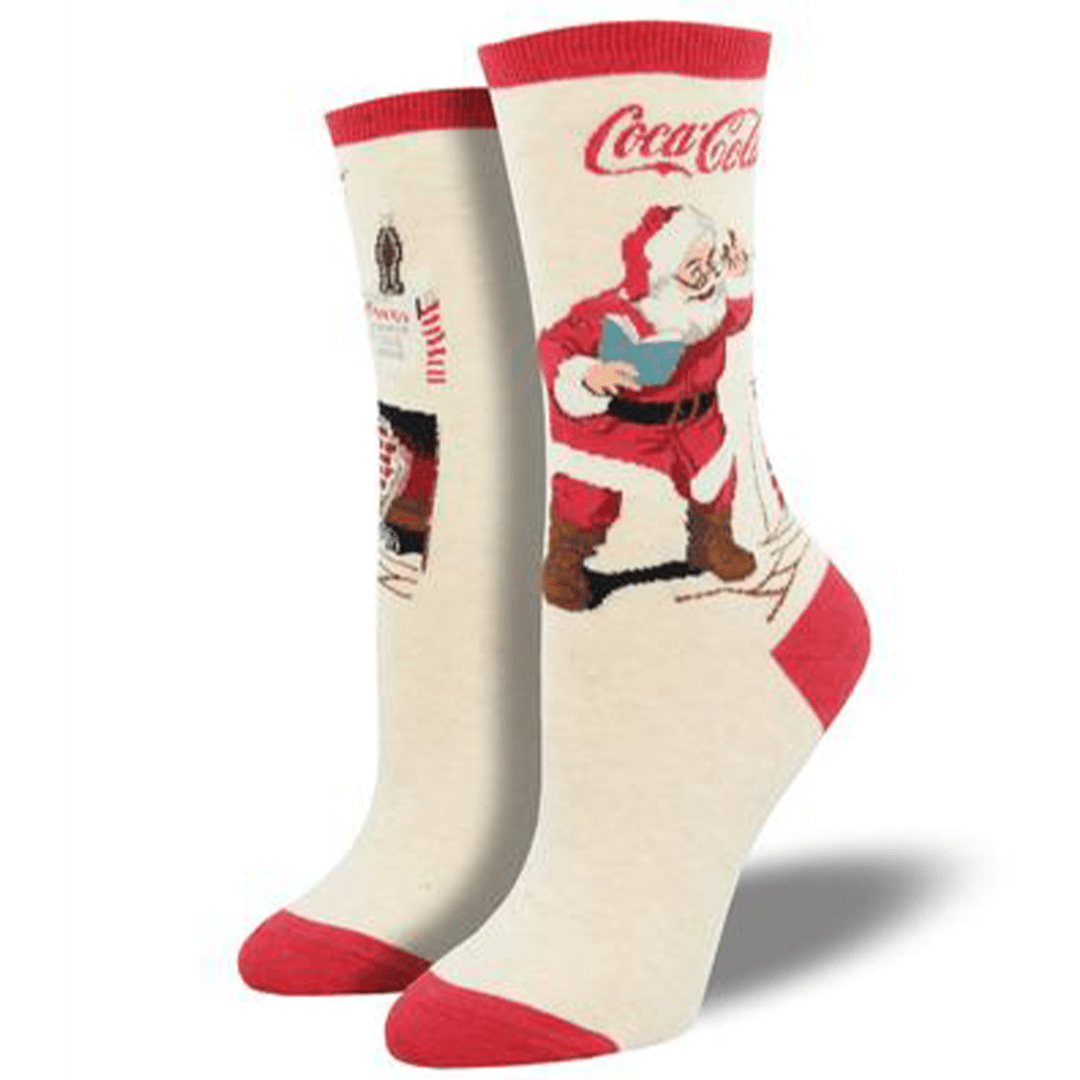 Classic Coke Santa Women&#39;s Crew Sock Ivory