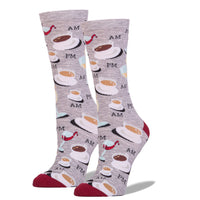 Coffee and Wine Women's Crew Socks - Grey - John's Crazy Socks