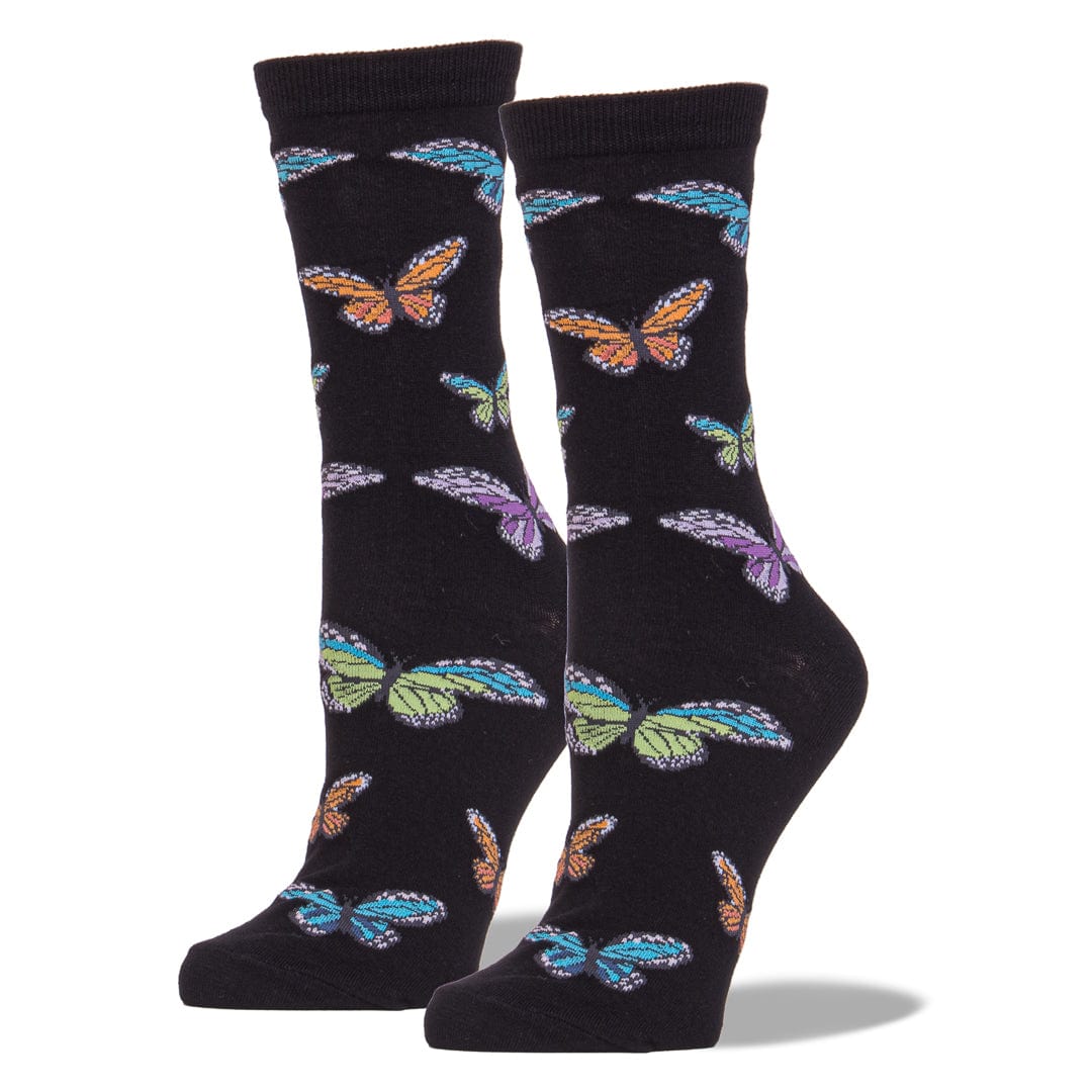 Colorful Butterflies Socks  Women&#39;s Crew Sock Black