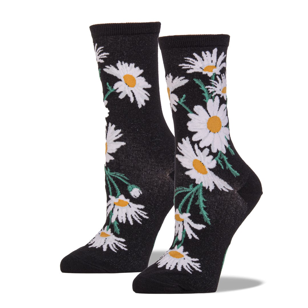 Crazy for Daisies Socks Women's Crew Sock black