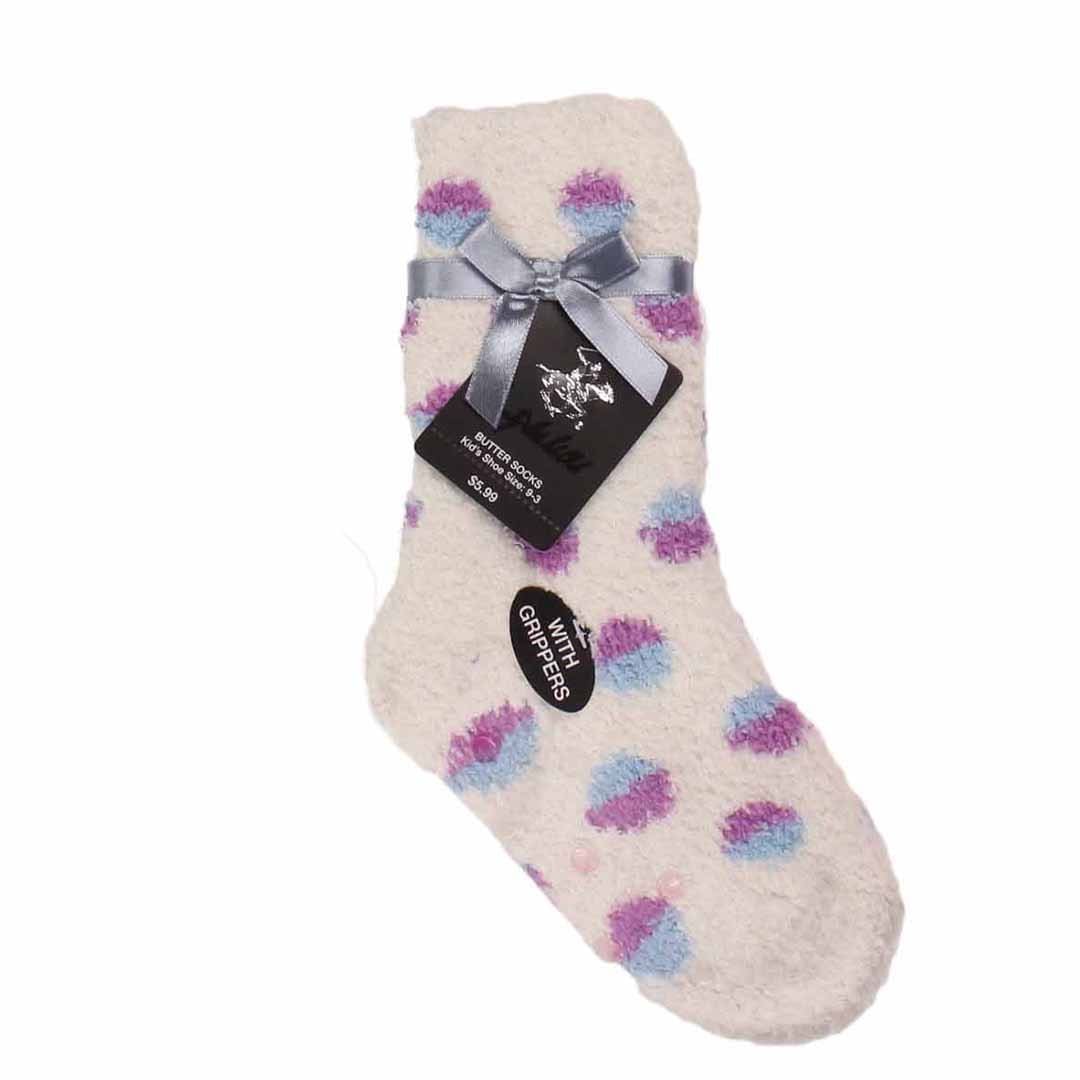 Dot Print Fuzzy Kids Socks Kids / Cream