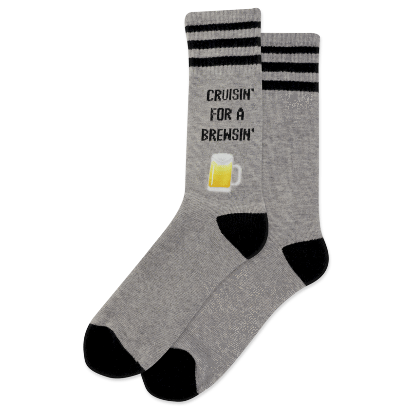 Cruisin For a Brewsin' Men's Crew Sock Grey and Black