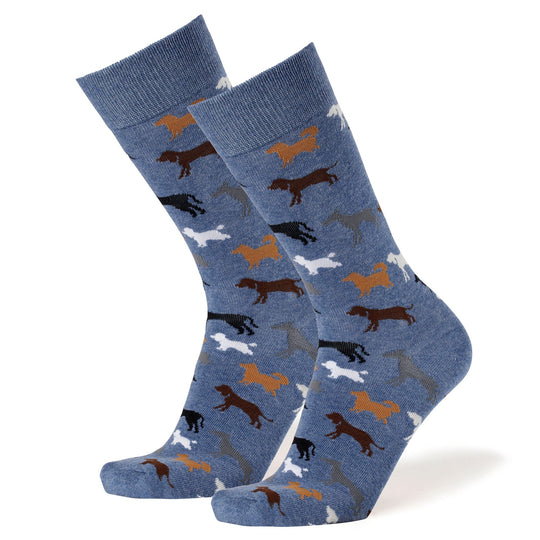 Dog Breeds Crew Socks Blue