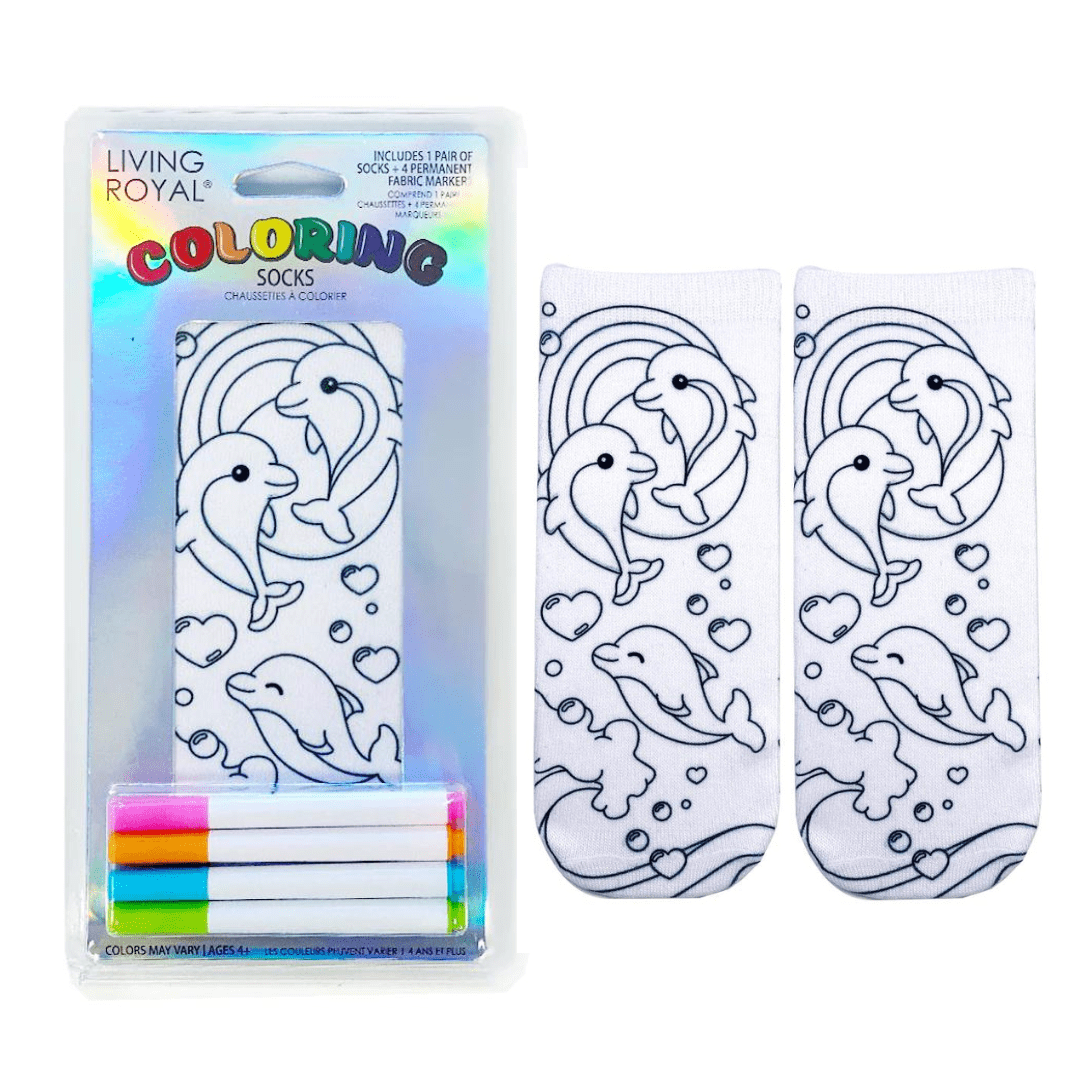 Dolphin Love Coloring Socks White