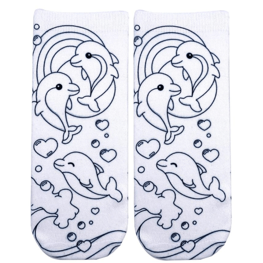 Dolphin Love Coloring Socks White