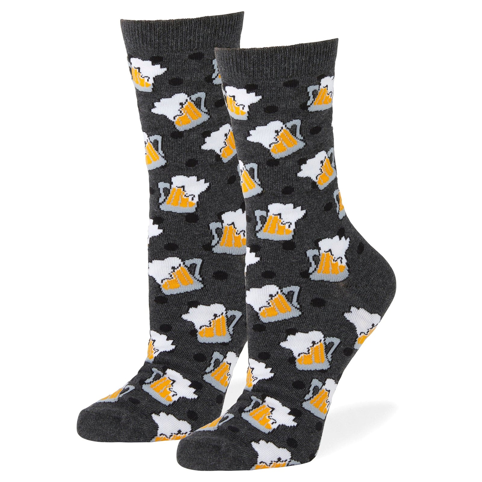 Dotted Beer Mugs Crew Socks Grey