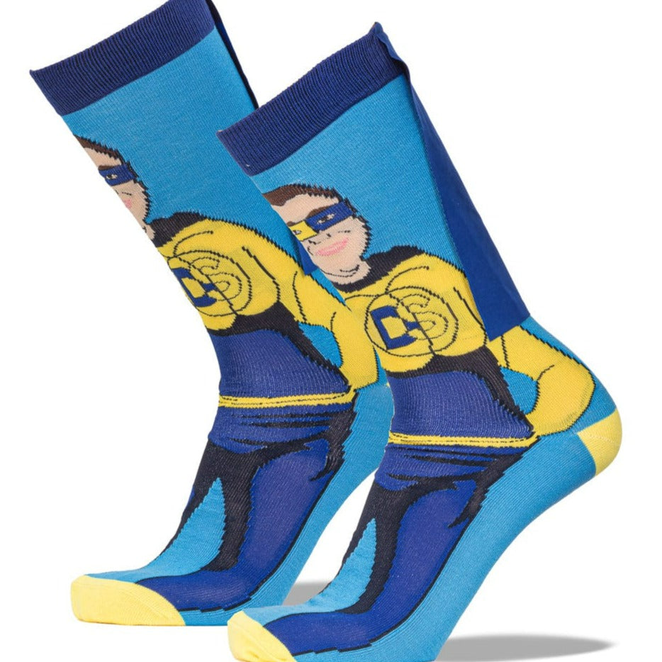 Down Syndrome Caped Superhero Boy Crew Sock Men's / Navy