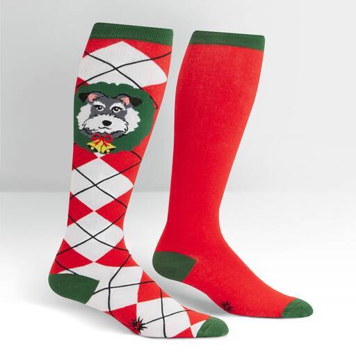 Deck The Paws Women's Wide Calf Knee High Socks Red Green and White