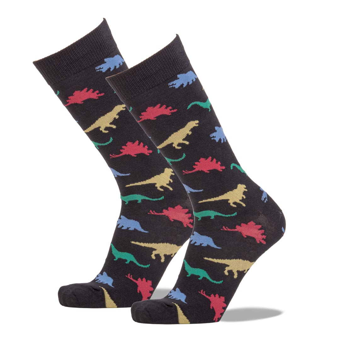 Dinosaur Socks Men’s Crew Sock King Size - Shoe Size 12-15 / Black