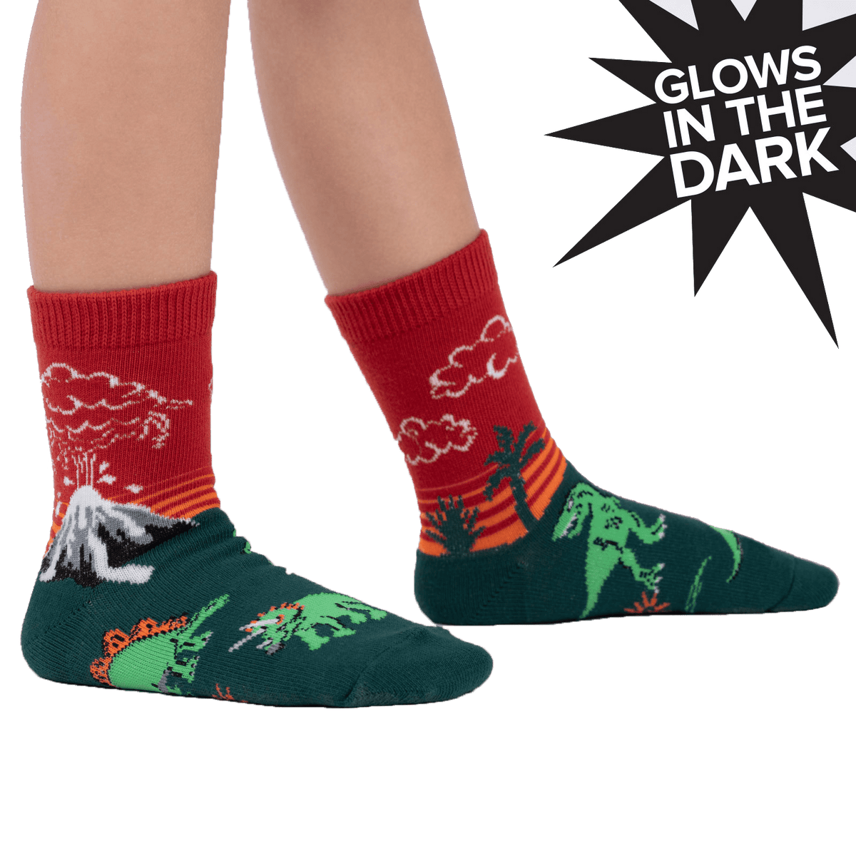 Dinosaur Days Youth Crew Socks Red and Green