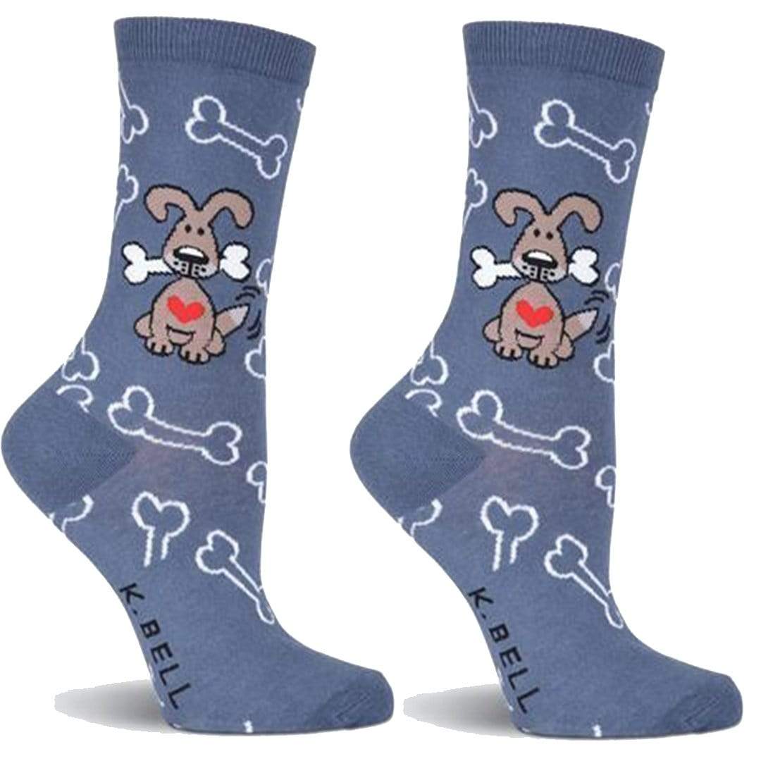Dog with Bones Socks Women&#39;s Crew Sock Blue