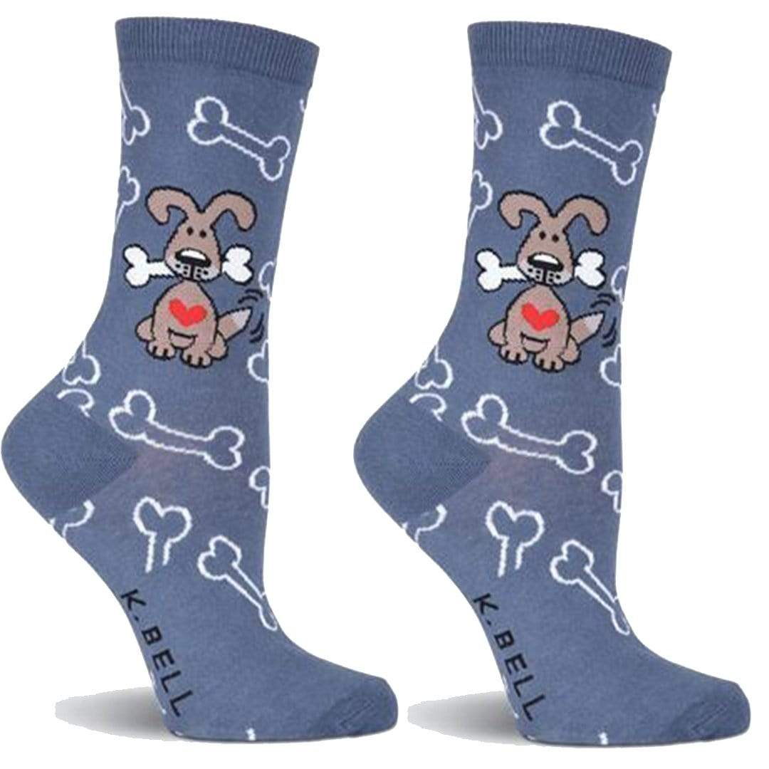 Dog with Bones Socks Women's Crew Sock Blue