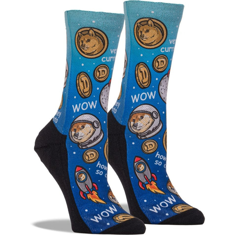 Dogecoin To The Moon Crew Sock Women's / Blue