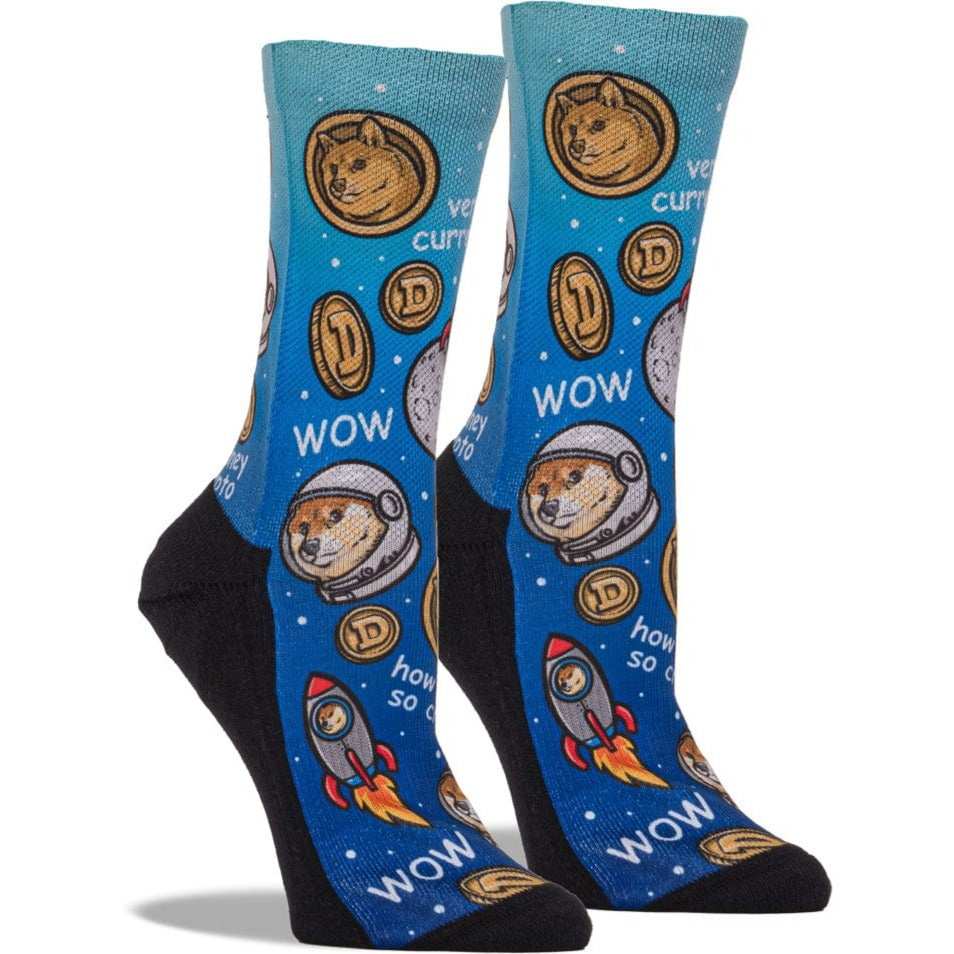 Dogecoin To The Moon Crew Sock Women&#39;s / Blue
