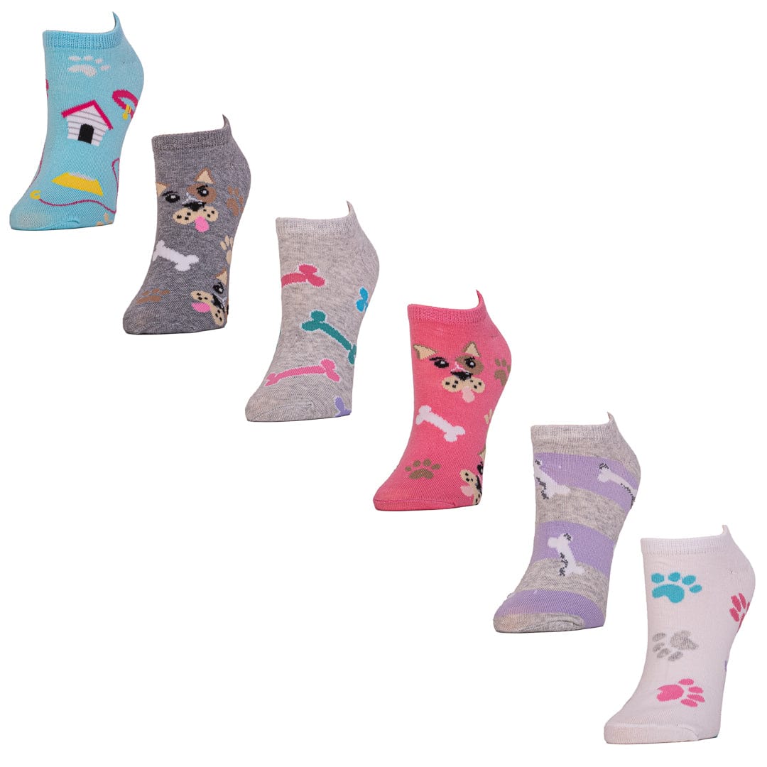 Dogs Women's No Show 6 Pair Pack Socks Pastels