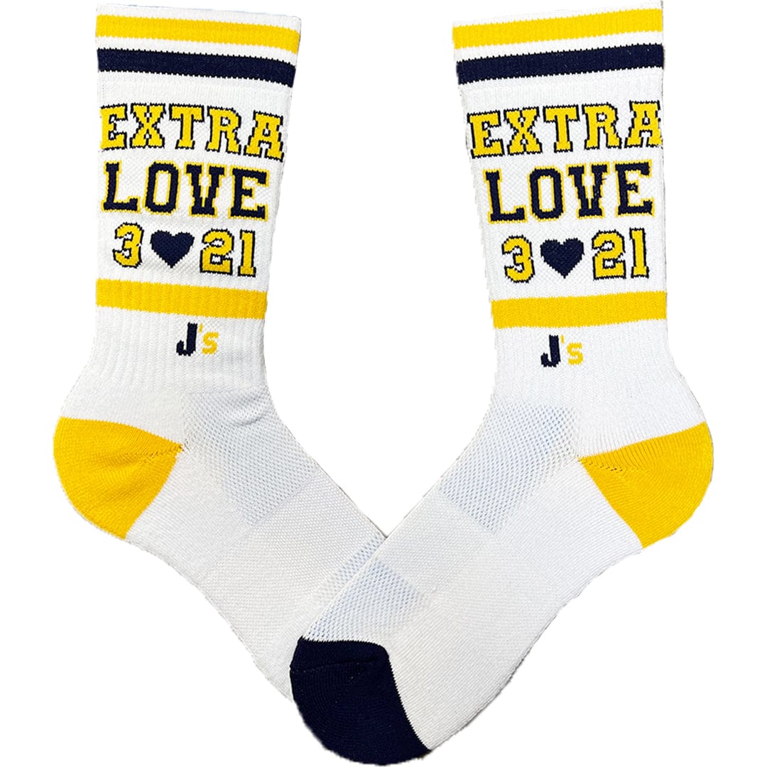 Extra Love 3💛21 Men's Crew Socks White / Navy / Yellow