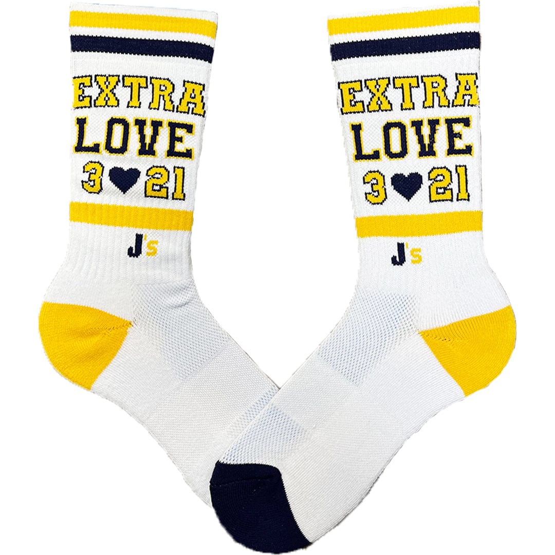Extra Love 3💛21 Men&#39;s Crew Socks White / Navy / Yellow
