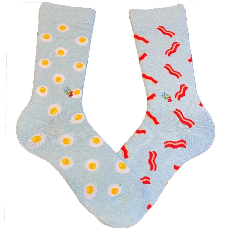 Mismatched Eggs and Bacon Crew Socks Women's / Blue Johns Crazy Socks