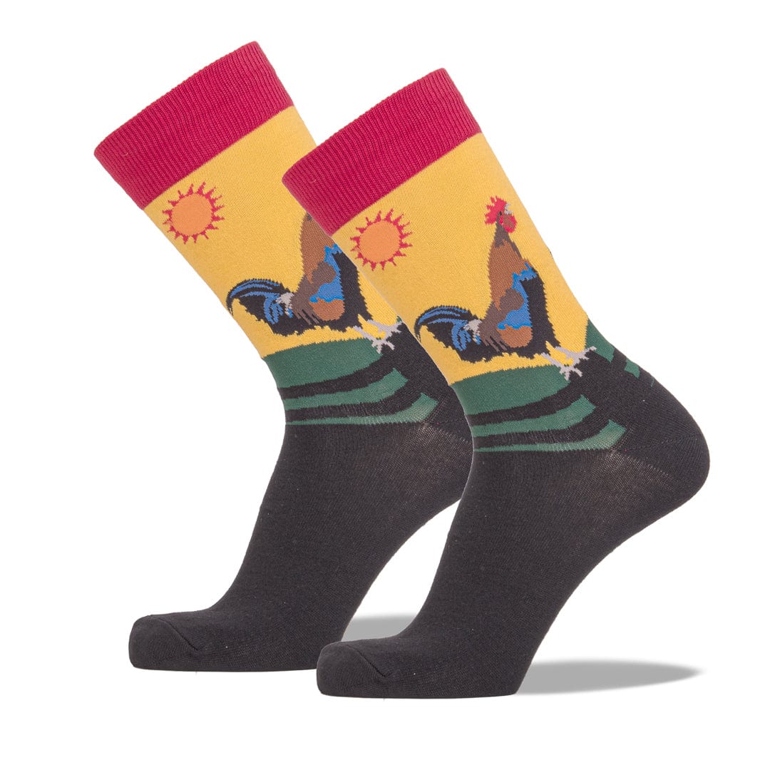 Early Riser Men&#39;s Crew Sock Yellow Red and Black / 10-13