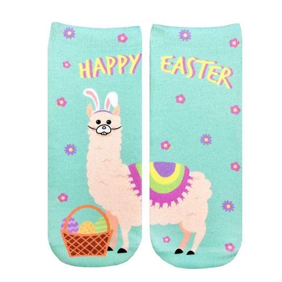 Easter Llama Ankle Socks Green