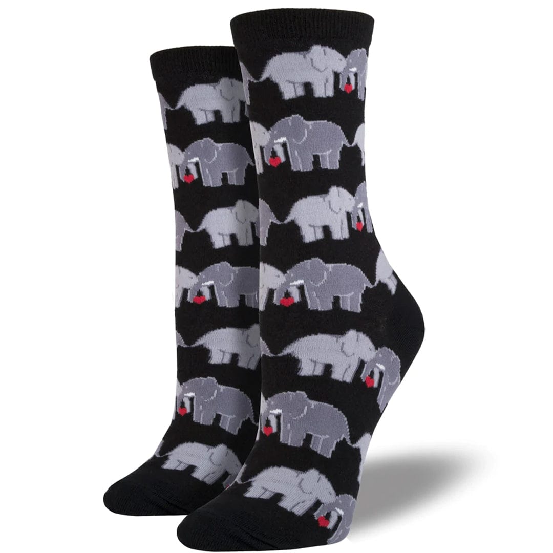 Elephant Love Women's Crew Sock Black
