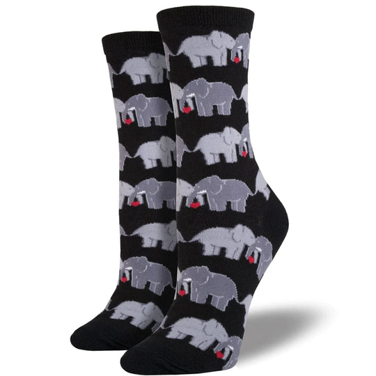 Elephant Love Women's Crew Sock Black