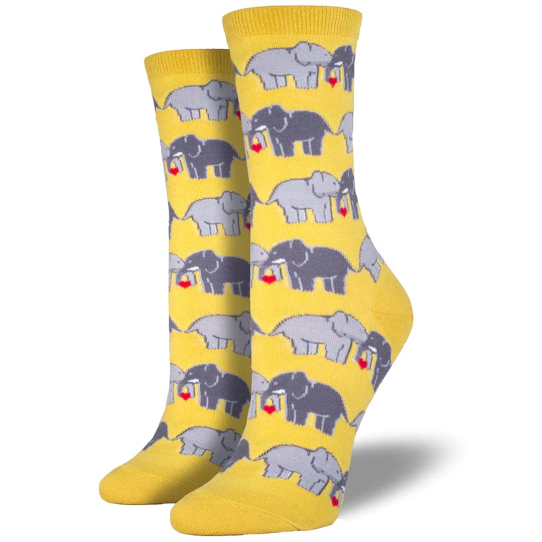 Elephant Love Yellow Women's Crew Sock Yellow