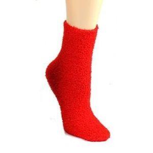 Solid Color Fuzzy Socks Women&#39;s Crew Sock Red