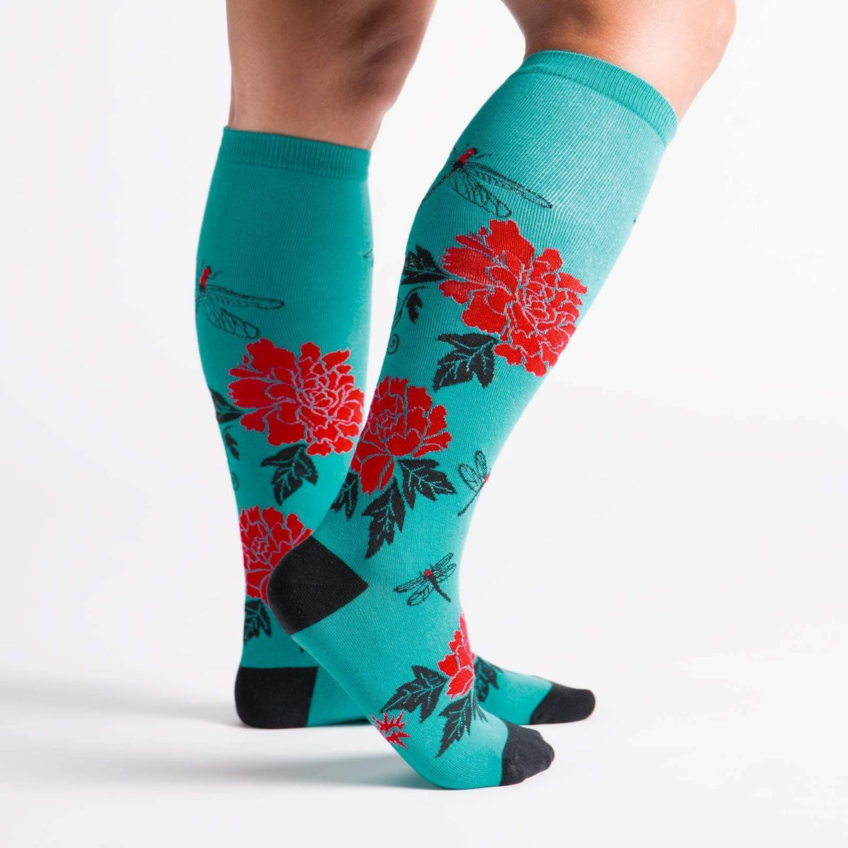 Peonies Socks Women&#39;s Knee High Sock Teal