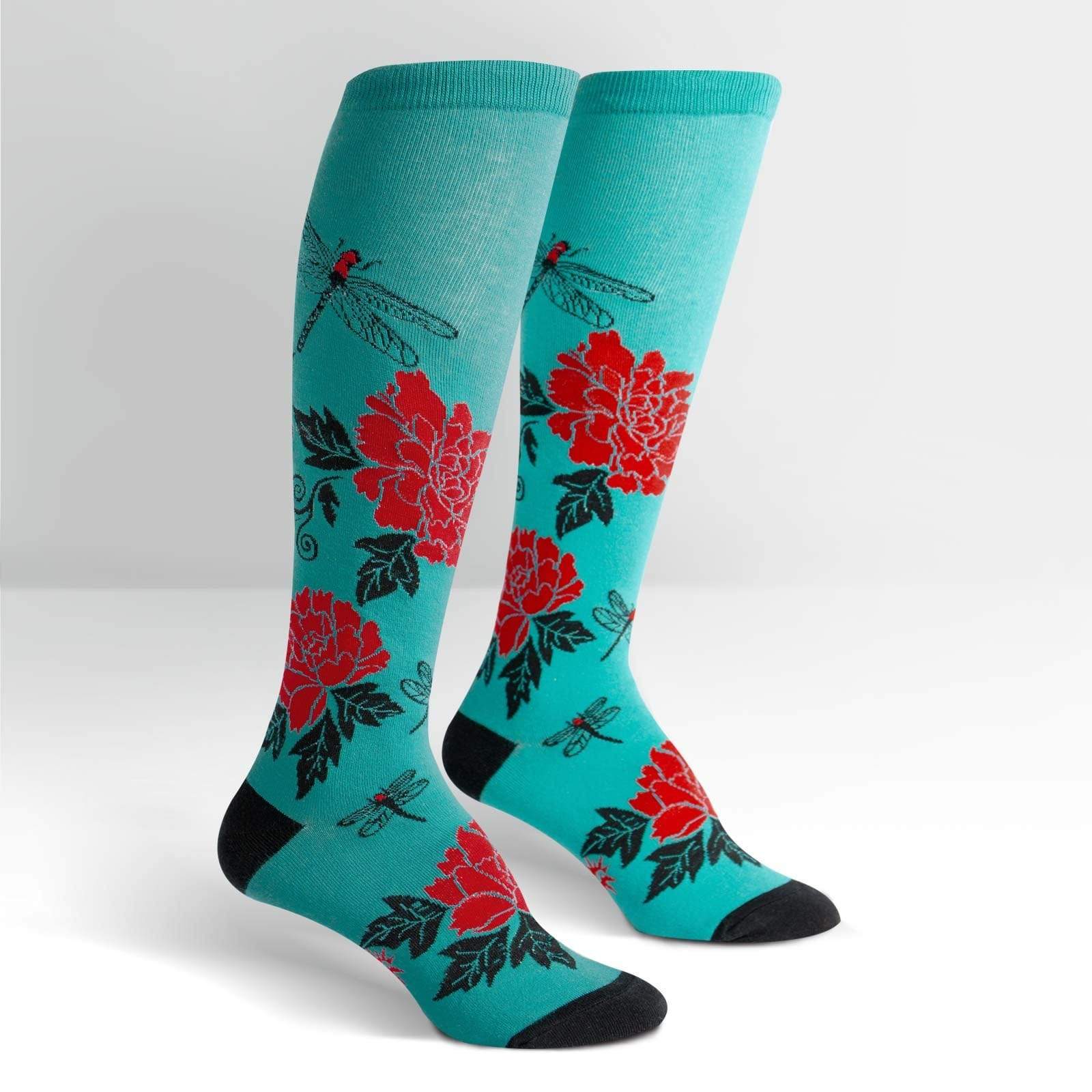 Peonies Socks Women's Knee High Sock Teal