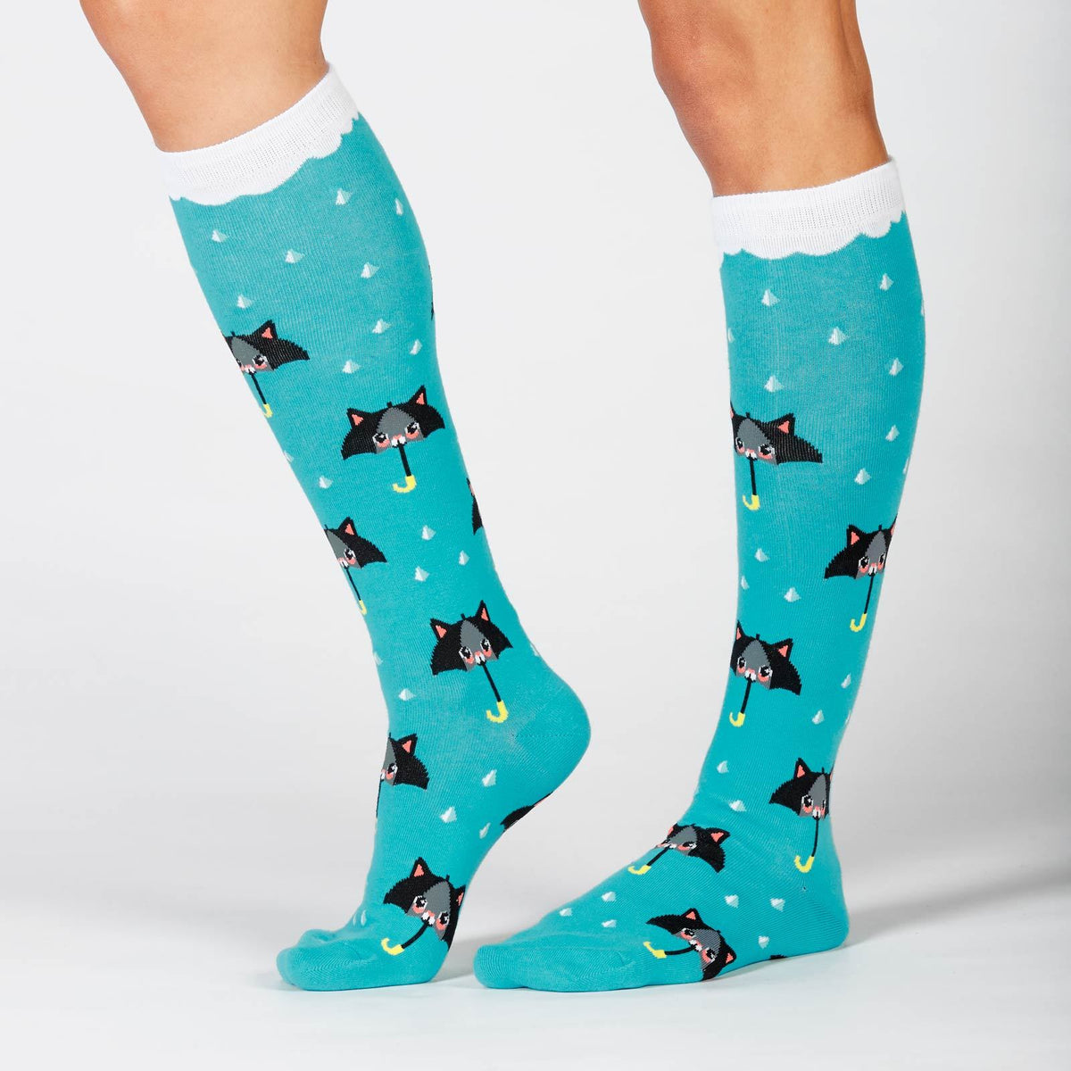 50% Chance of Cats Socks Women&#39;s Knee High Sock blue