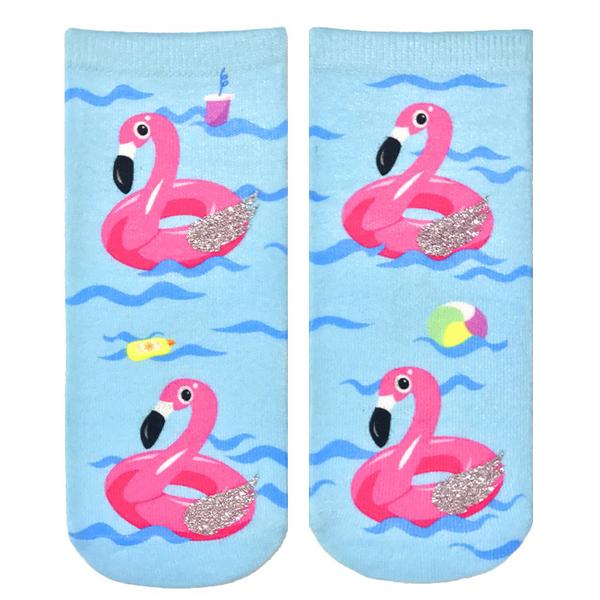 Flamingo Floats Glitter Ankle Socks Blue