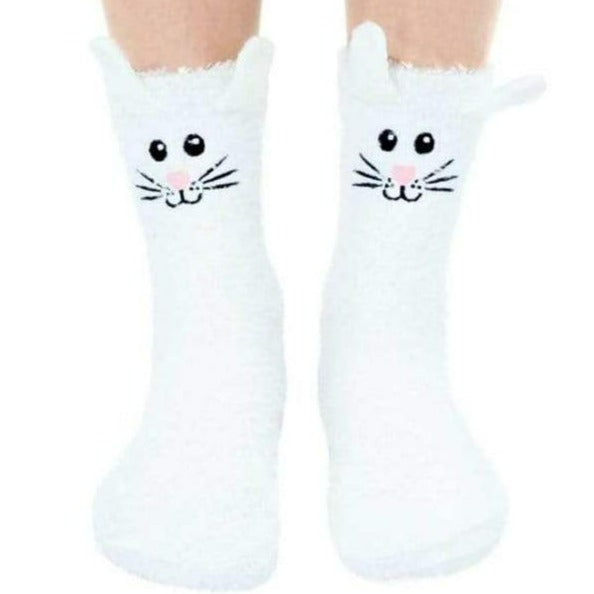 Fuzzy Bunny Women's Crew Socks White