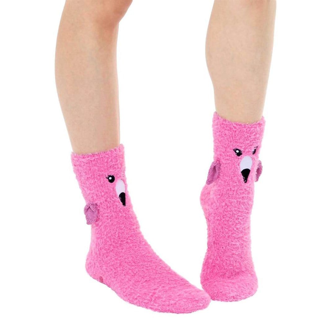 Fuzzy Flamingo Crew Socks Pink