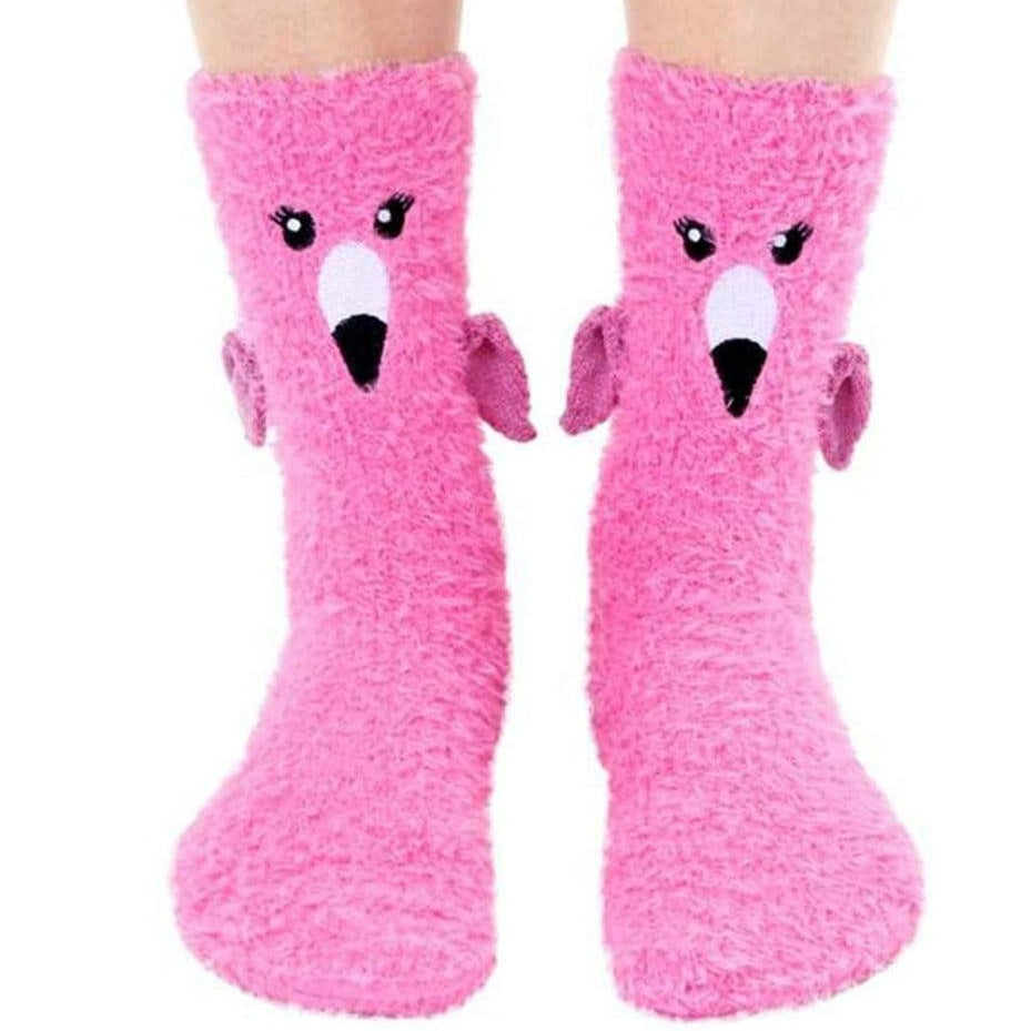 Fuzzy Flamingo Crew Socks Pink