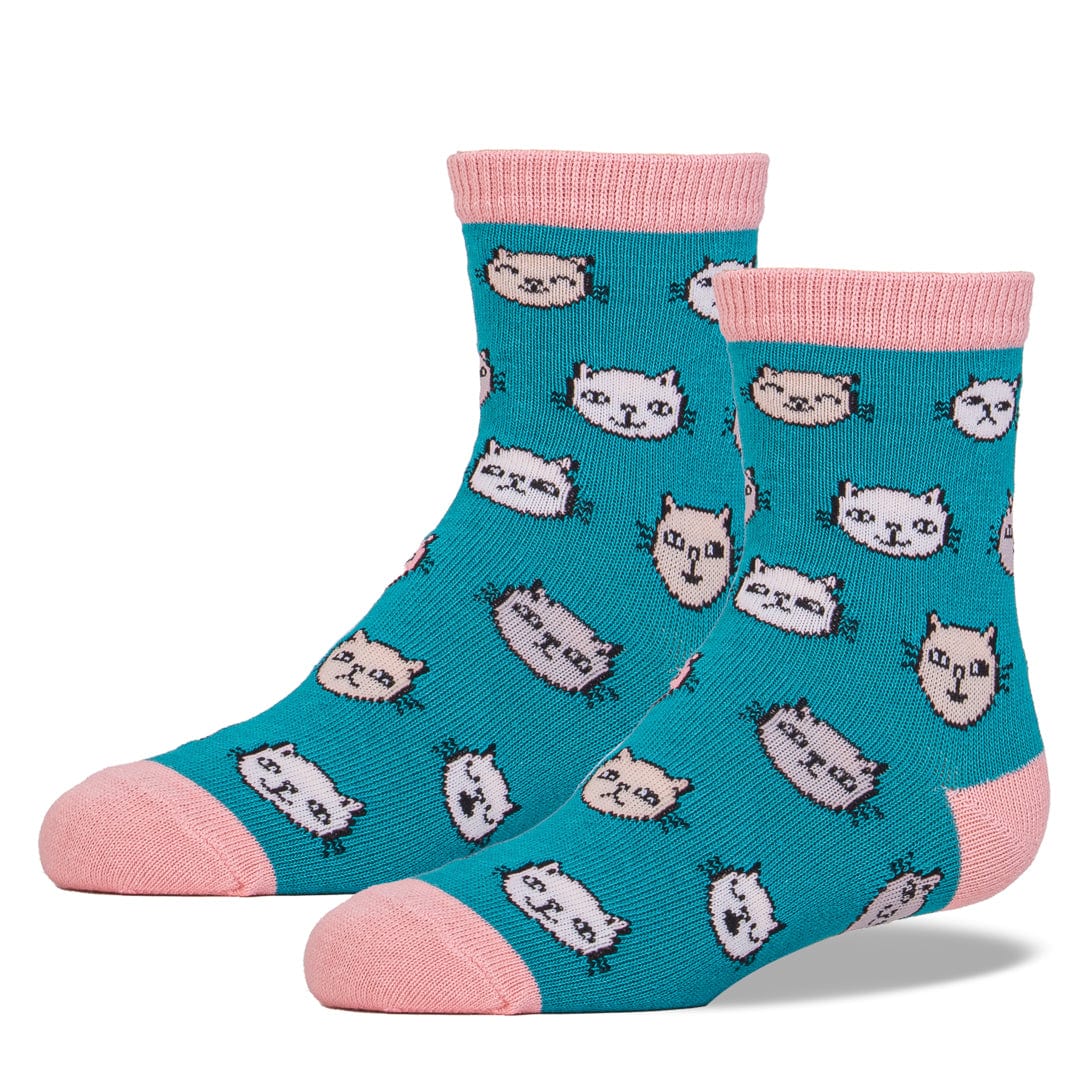 Feline Fine Youth Crew Socks Teal